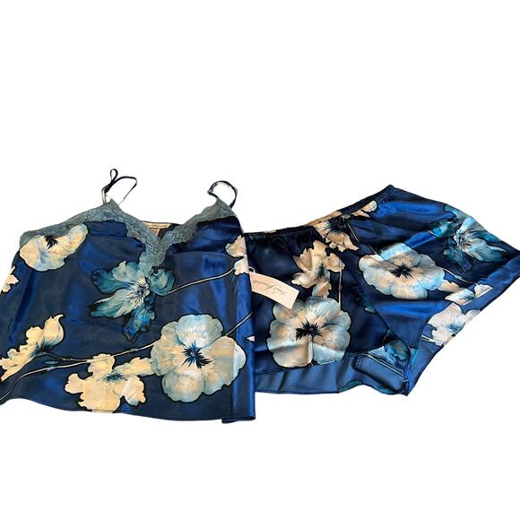 Linea Donatella Pajama Set Shorts Tank Blue Floral Print XL - Picture 2 of 6